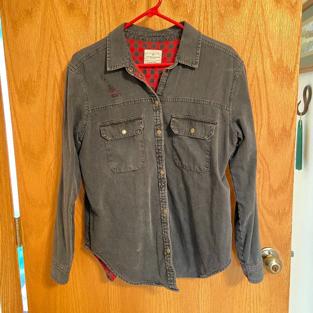 Distressed Button Up Shirt Thick Flannel Small